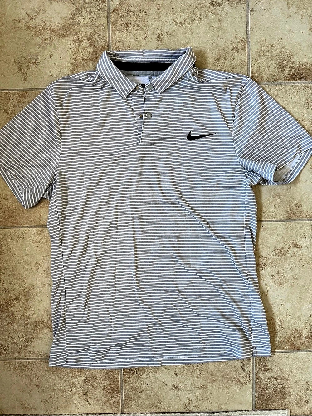 Nike Golf Dri-Fit Modern Fit Striped Polo Gray & White Medium